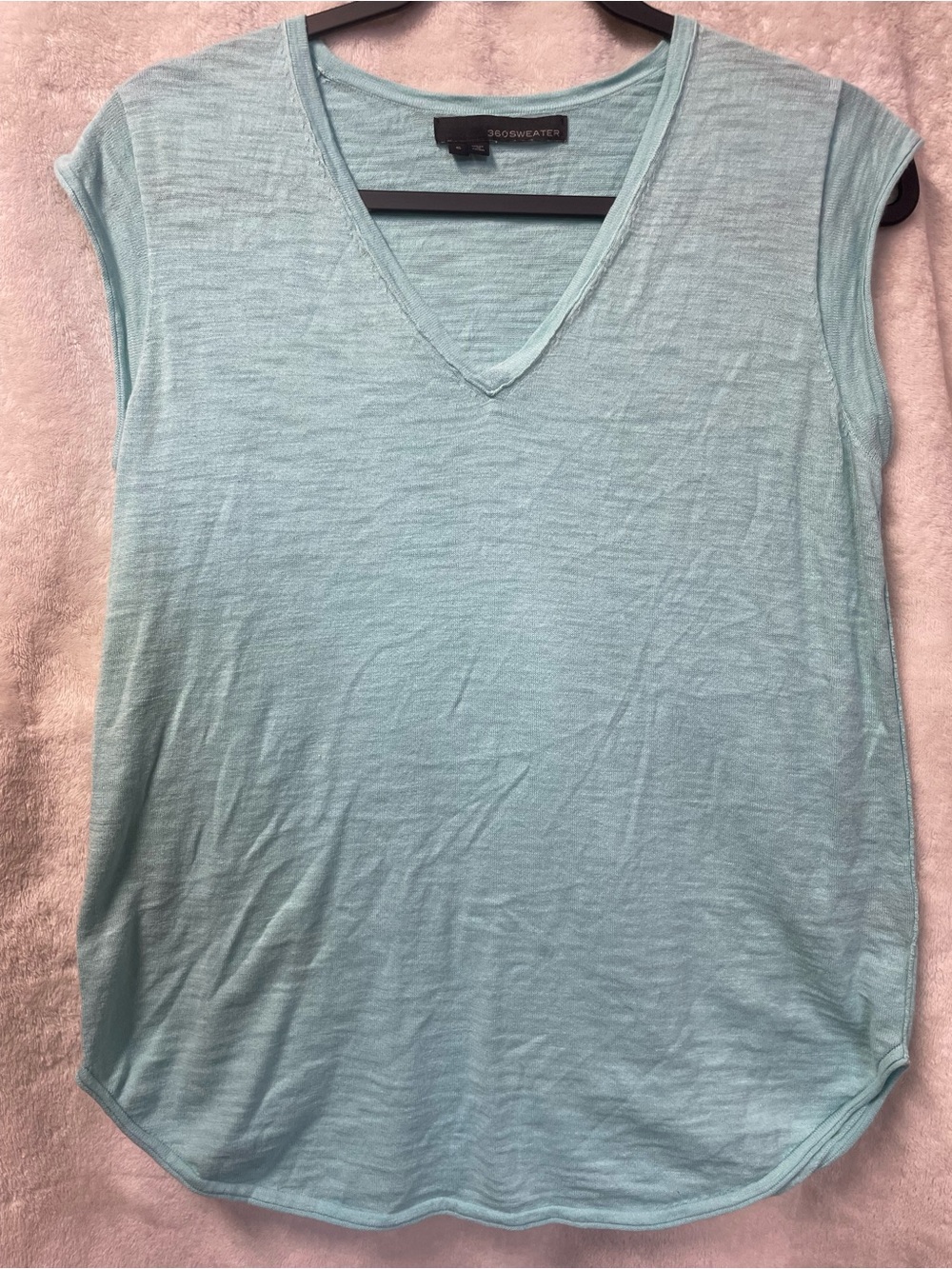 360 Sweater Aqua 100% Cotton V-Neck Cap Sleeve Slub Knit Tank
